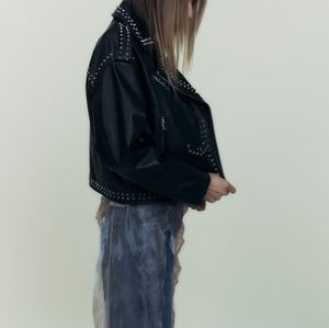 Zara FAUX LEATHER STUDDED JACKET Epaulettes and stud appliqué trim blogger fav